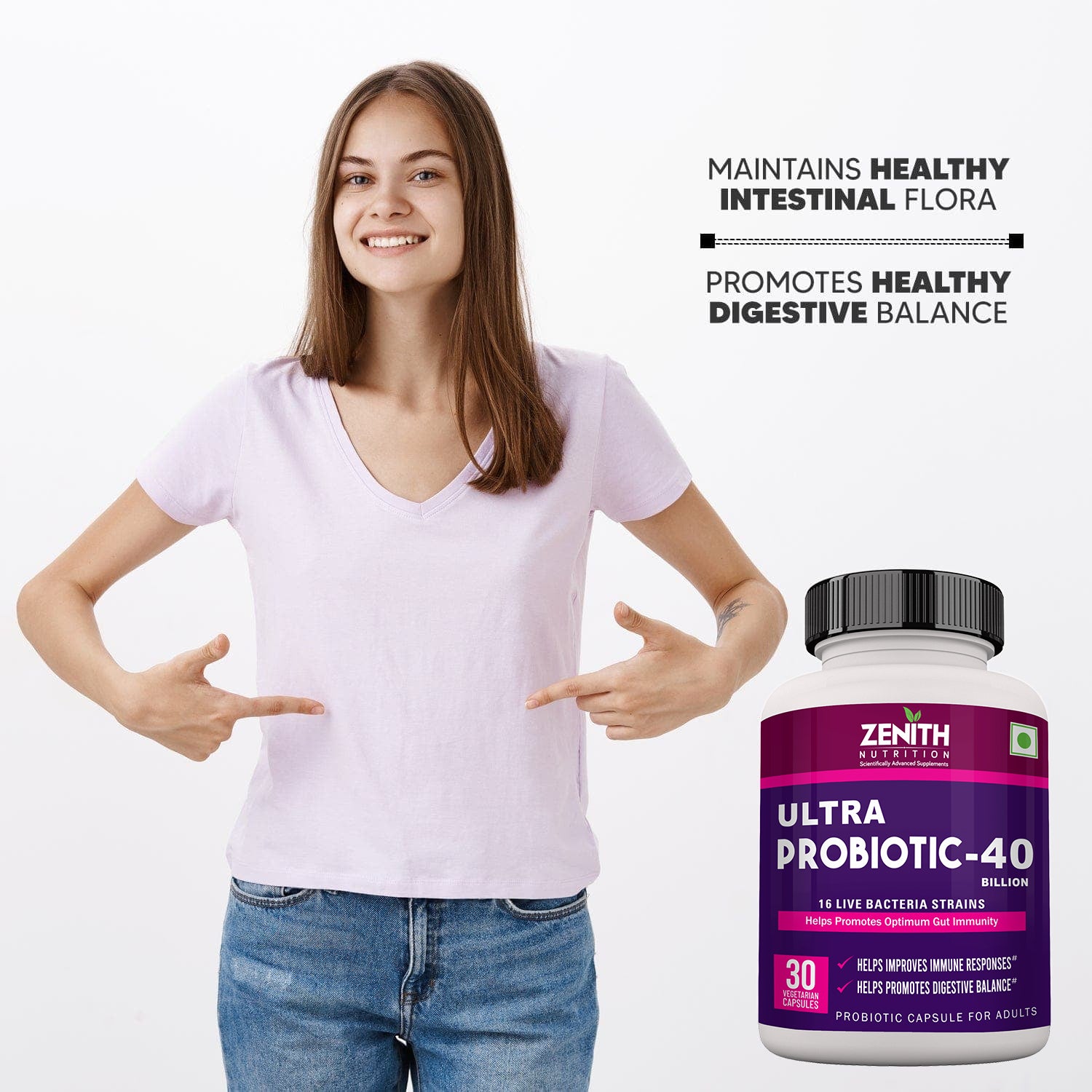 Zenith Nutrition Ultra Probiotic- 40 Billion CFU's - 16 strains-30 Veg  Capsules
