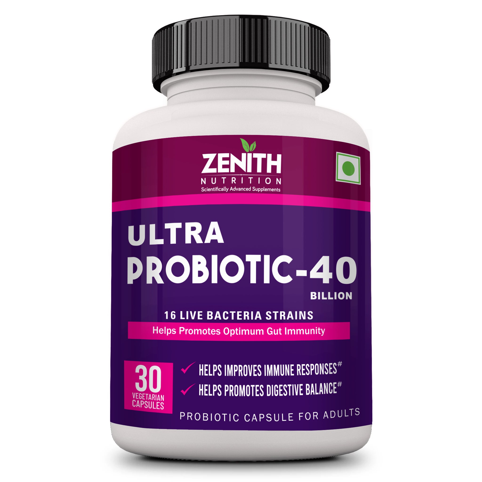 Zenith Nutrition Ultra Probiotic- 40 Billion CFU's - 16 strains-30 Veg ...
