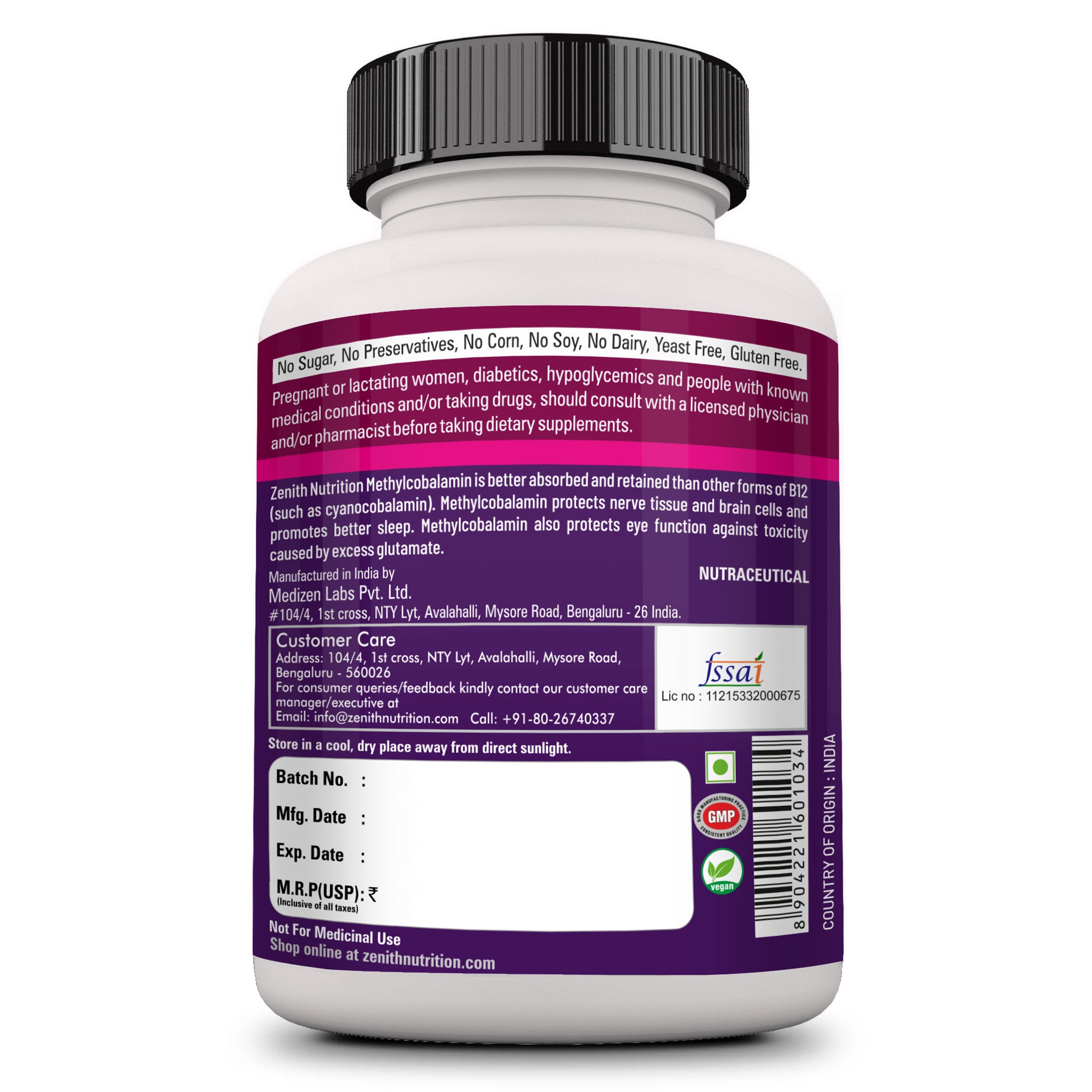 Methylcobalamin/Vitamin B12 - 100 Veg caps vitamin b12