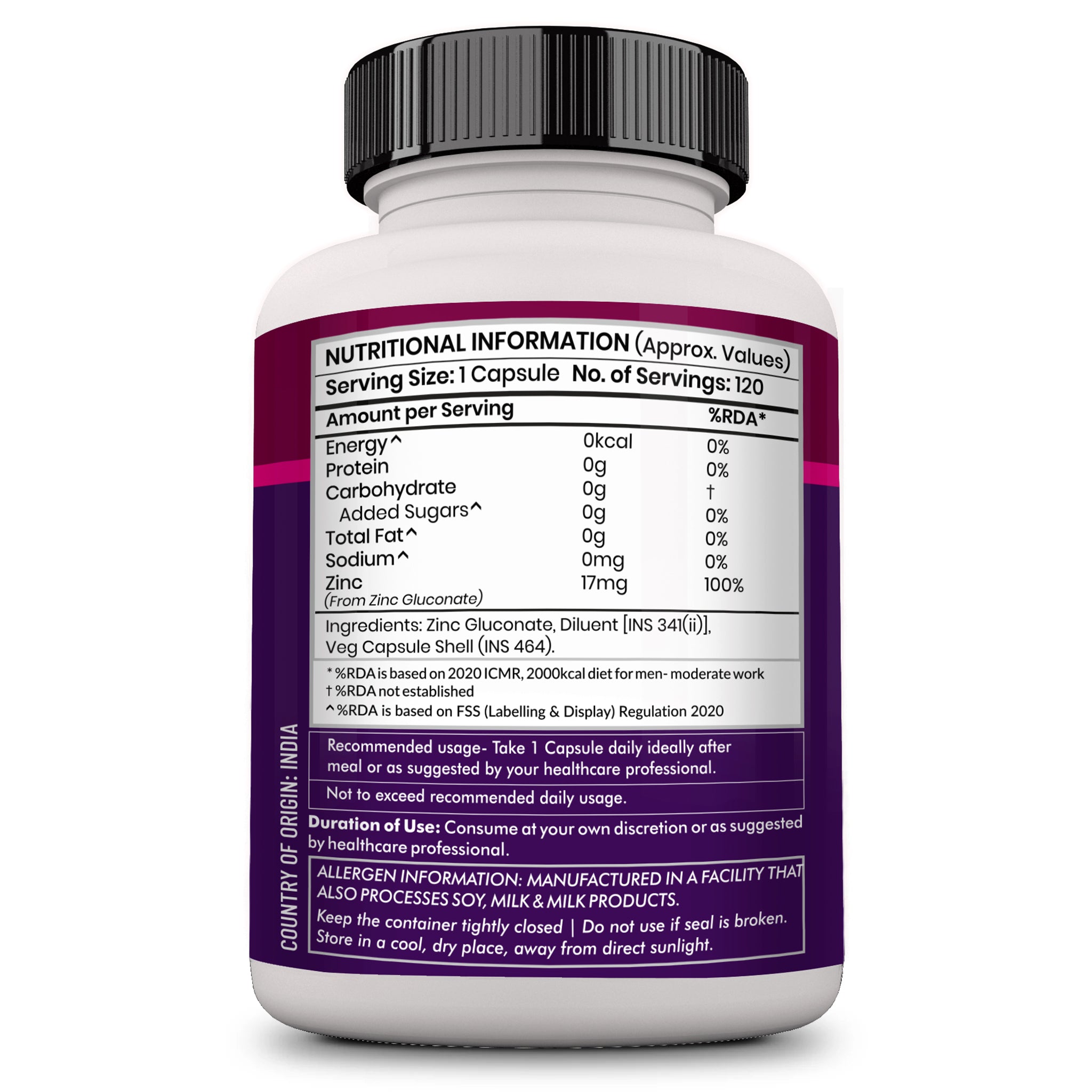 glutathione zinc gluconate Zinc Gluconate 17 mg -120 caps
