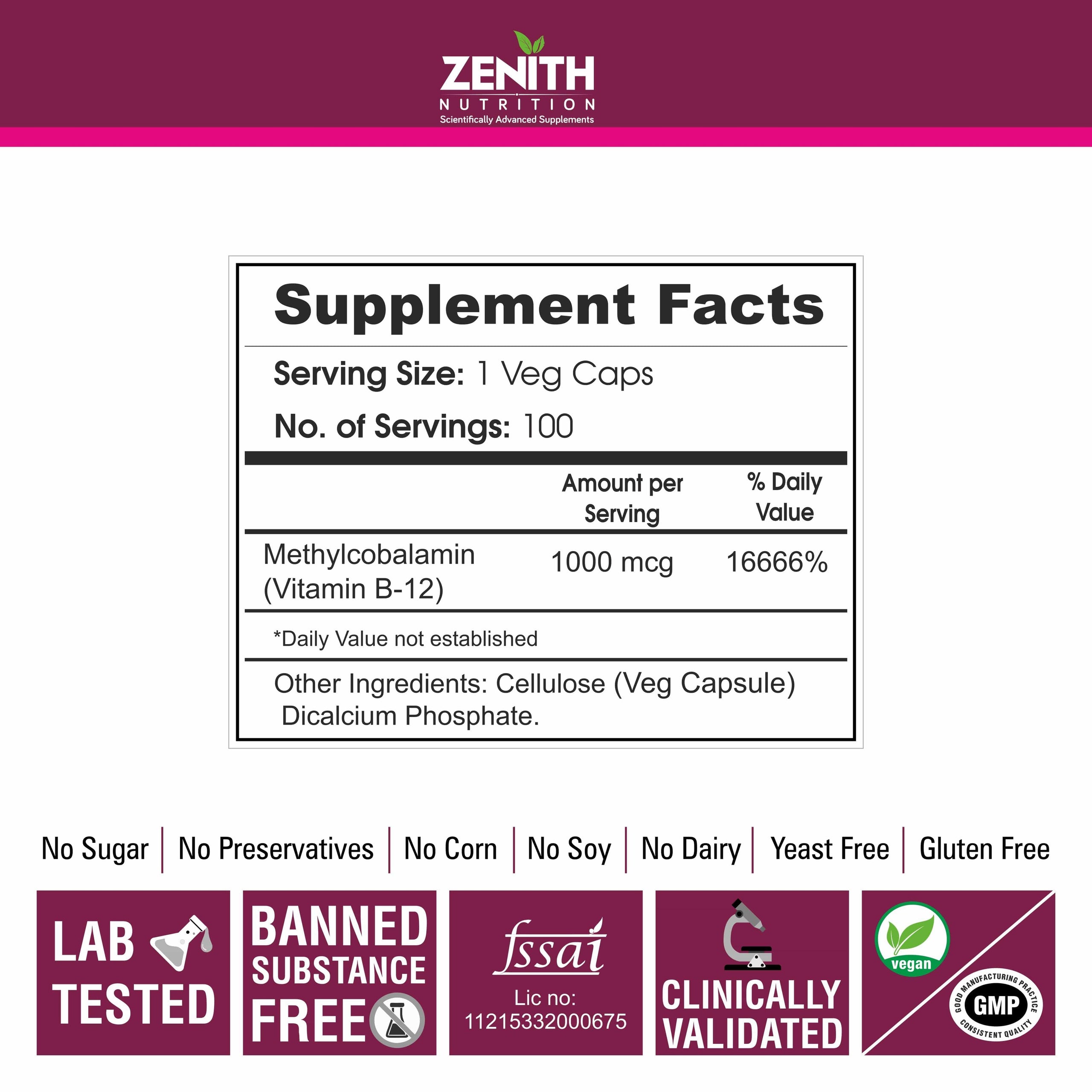 Methylcobalamin/Vitamin B12 - 100 Veg caps vitamin b12
