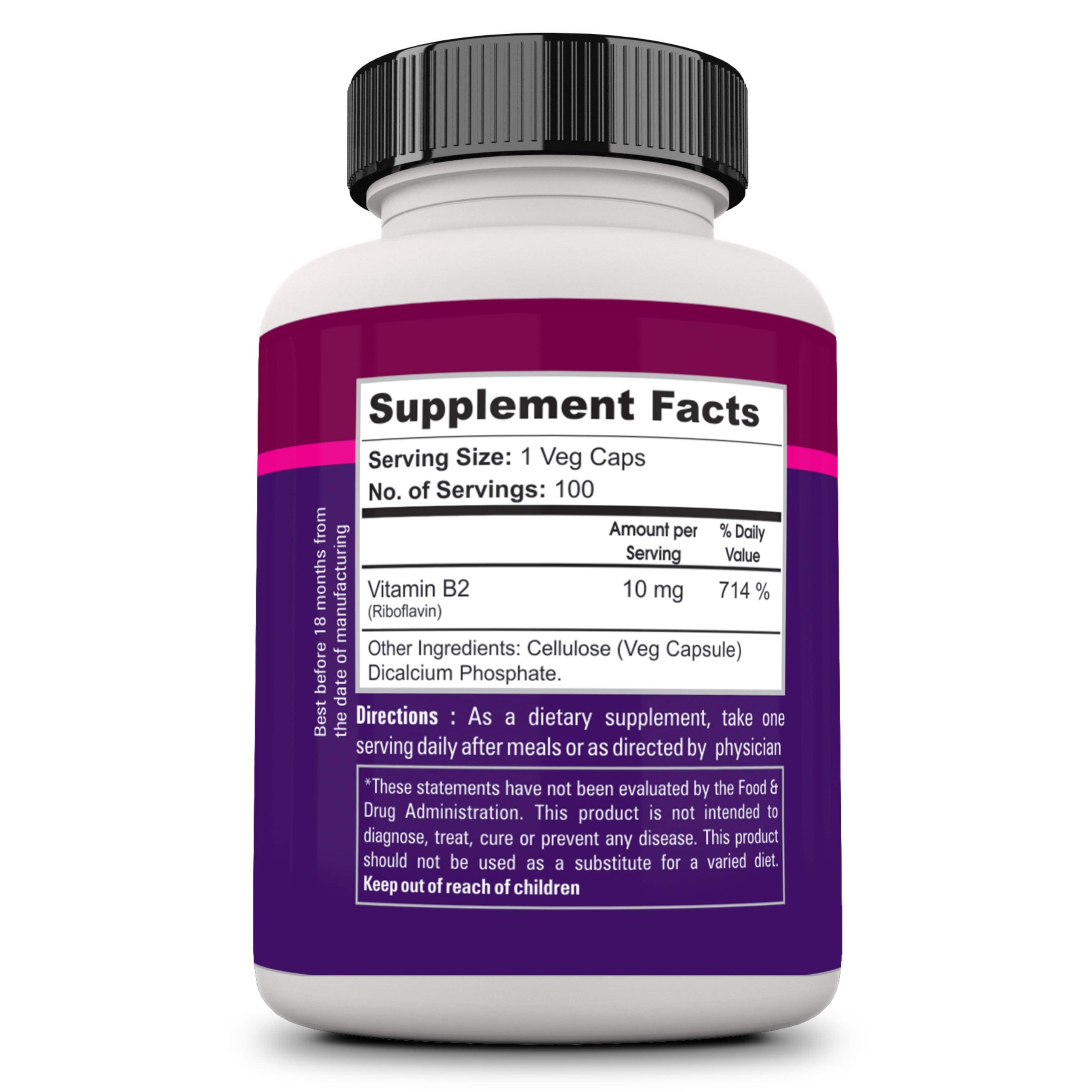 Vitamin B2 Riboflavin- 100 Veg caps