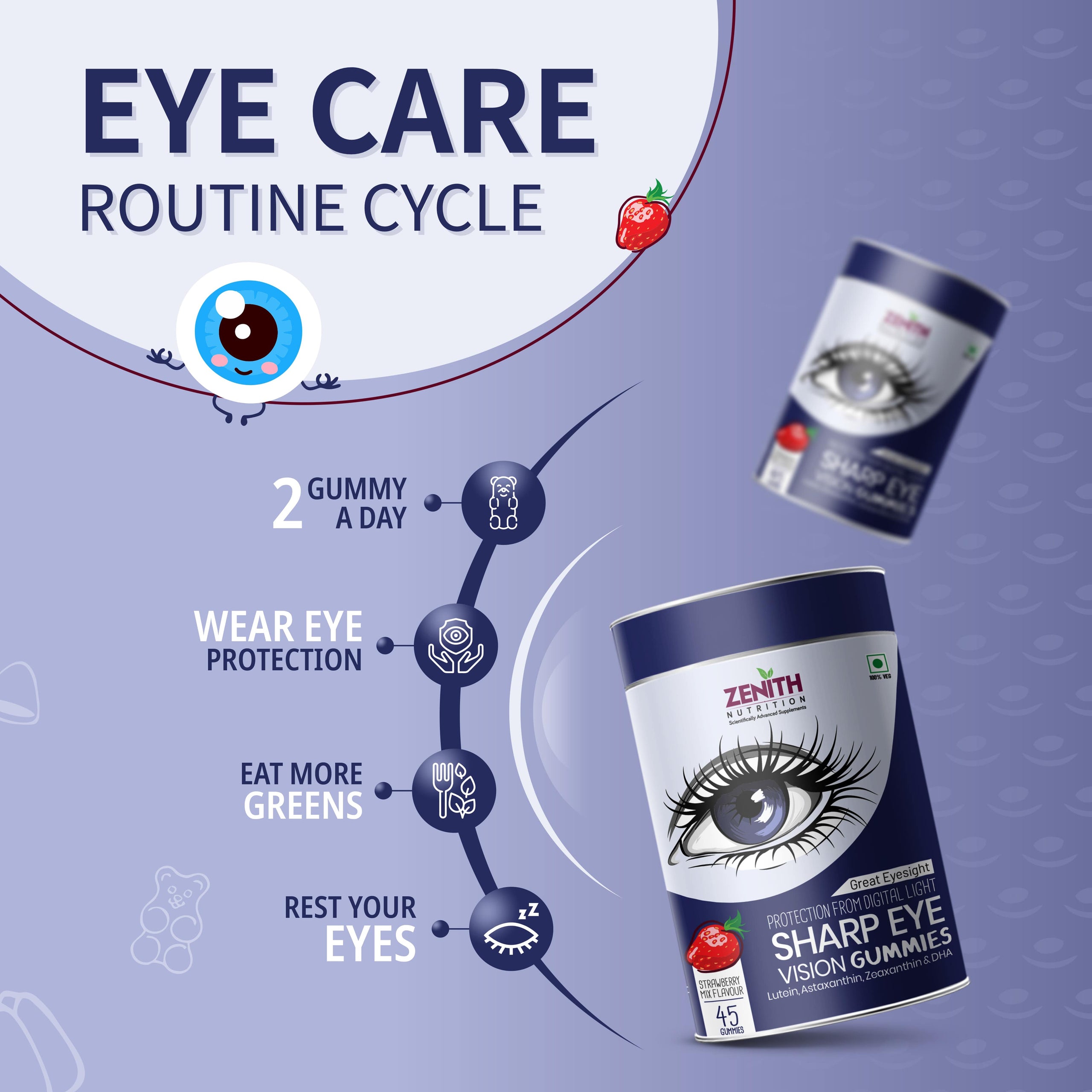 Zenith Nutrition Sharp Eye Vision Gummies - 45 counts | Chewable | Protects Eyes From Blue Light | Promotes Healthy Vision Zenith Nutrition Sharp Eye Vision Gummies - 45 counts | Chewable | Protects Eyes From Blue Light | Promotes Healthy Vision